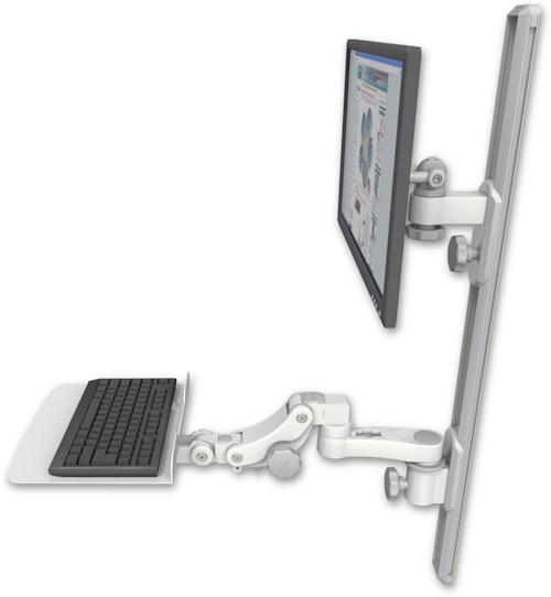 AccessMount™ ErgoVision 65 LCD mount on a 36" wall track with separate arms, a 12" flat paralink keyboard tray, and an 6" arm