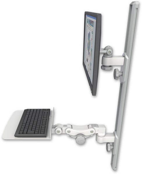 AccessMount™ ErgoVision 65 LCD mount on a 36" wall track with separate arms and a 12" flat paralink keyboard tray