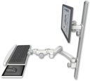 AccessMount™ ErgoVision 65 LCD mount on a 36" wall track with separate arms, a paralink keyboard tray w/ wrist rest bend, and a 20" double-arm