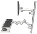 AccessMount™ ErgoVision 65 LCD mount on a 36" wall track with separate arms, a paralink keyboard tray w/ wrist rest bend, and an 11" arm and 20" double-arm