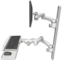AccessMount™ ErgoVision 65 LCD mount on a 36" wall track with separate arms, a paralink keyboard tray w/ wrist rest bend, and two 20" double-arms