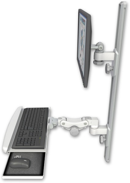 AccessMount™ ErgoVision 65 LCD mount on a 36" wall track with separate arms and a paralink keyboard tray w/ wrist rest bend
