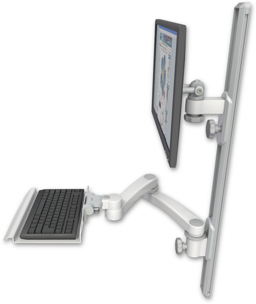 AccessMount™ ErgoVision 65 LCD mount on a 36" wall track with separate arms, a 12" keyboard tray, and a 20" double-arm