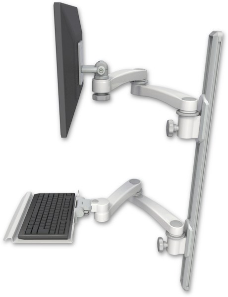 AccessMount™ ErgoVision 65 LCD mount on a 36" wall track with separate arms, a 12" keyboard tray, and two 20" double-arms