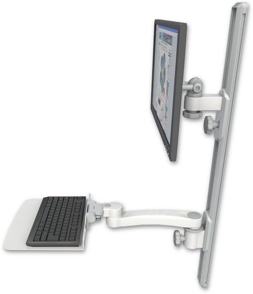 AccessMount™ ErgoVision 65 LCD mount on a 36" wall track with separate arms, a 12" flat keyboard tray, and an 11" arm
