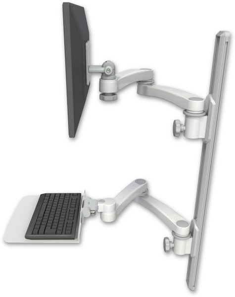 AccessMount™ ErgoVision 65 LCD mount on a 36" wall track with separate arms, a 12" flat keyboard tray, and two 20" double-arms