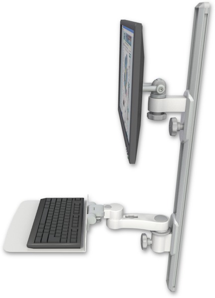 AccessMount™ ErgoVision 65 LCD mount on a 36" wall track with separate arms, a 12" flat keyboard tray, and an 6" arm