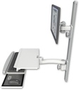 AccessMount™ ErgoVision 65 LCD mount on a 36" wall track with separate arms, a work surface tray and slide-out keyboard tray, and an 11" arm