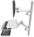 AccessMount™ ErgoVision 65 LCD mount on a 36" wall track with separate arms, a work surface tray and slide-out keyboard tray, and an 11" arm and 20" double-arm