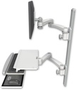 AccessMount™ ErgoVision 65 LCD mount on a 36" wall track with separate arms, a work surface tray and slide-out keyboard tray, and two 20" double-arms
