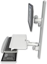 AccessMount™ ErgoVision 65 LCD mount on a 36" wall track with separate arms, a work surface tray and slide-out keyboard tray, and an 6" arm