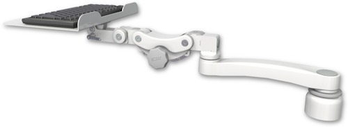 AccessMount™ 12" flat paralink keyboard tray desk mount, a 1" riser, and an 11" arm