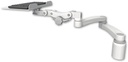 AccessMount™ 12" flat paralink keyboard tray desk mount, a 3" riser, and a 20" double-arm