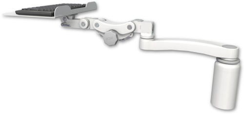 AccessMount™ 12" flat paralink keyboard tray desk mount, a 5" riser, and an 11" arm