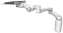 AccessMount™ 12" flat paralink keyboard tray desk mount, a 5" riser, and a 20" double-arm