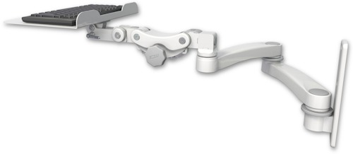 AccessMount™ 12" flat paralink keyboard tray wall mount and a 20" double-arm