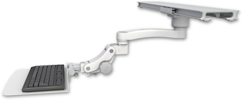 AccessMount™ 12" flat paralink keyboard tray mount on a ProSlide 28" track slider and an 11" arm