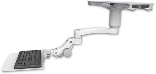 AccessMount™ 12" flat paralink keyboard tray mount on a ProSlide 28" track slider, a 3" riser, and an 11" arm