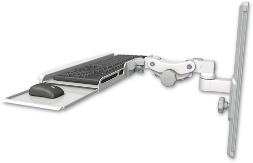 AccessMount™ Paralink keyboard tray w/ wrist rest bend mount on a 19" wall track slider
