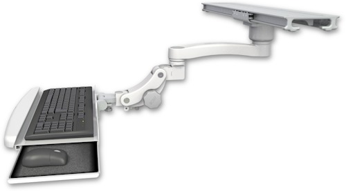 AccessMount™ Paralink keyboard tray w/ wrist rest bend mount on a ProSlide 28" track slider and an 11" arm
