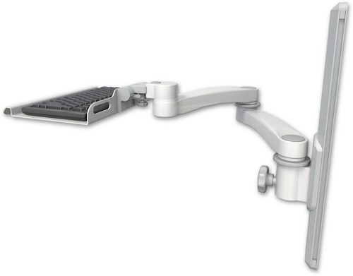 AccessMount™ 12" keyboard tray mount on a 19" wall track slider and a 20" double-arm