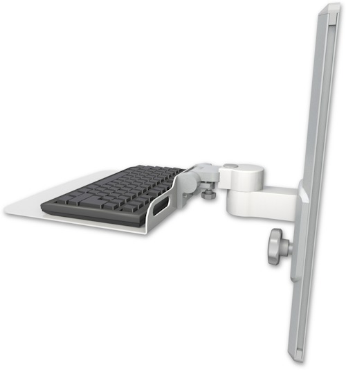 AccessMount™ 12" flat keyboard tray mount on a 19" wall track slider