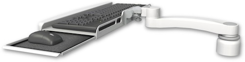 AccessMount™ Wrist-rest keyboard tray desk mount, a 1" riser, and an 11" arm