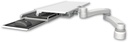 AccessMount™ Work surface tray and slide-out keyboard tray desk mount, a 1" riser, and a 20" double-arm