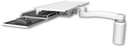 AccessMount™ Work surface tray and slide-out keyboard tray desk mount, a 5" riser, and an 11" arm