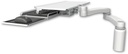 AccessMount™ Work surface tray and slide-out keyboard tray desk mount, a 5" riser, and a 20" double-arm