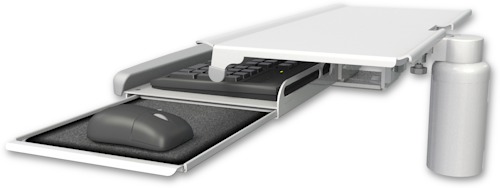 AccessMount™ Work surface tray and slide-out keyboard tray desk mount and a 5" riser