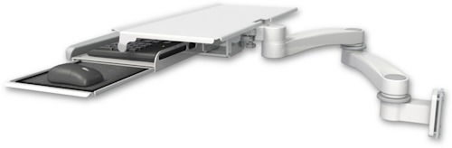 AccessMount™ Work surface tray and slide-out keyboard tray 3.5" wall mount and a 20" double-arm