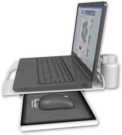 AccessMount™ Laptop tray with slider desk mount and a 3" riser