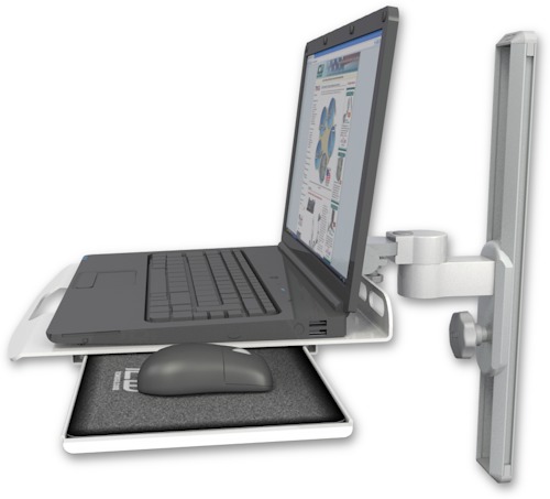 AccessMount™ Laptop tray with slider mount on a 19" wall track slider