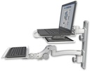 AccessMount™ Laptop tray with slider mount on a 19" wall track, separate arms, a 12" paralink keyboard tray, and an 11" arm