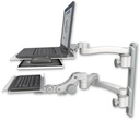 AccessMount™ Laptop tray with slider mount on a 19" wall track, separate arms, a 12" paralink keyboard tray, and an 11" arm and 20" double-arm