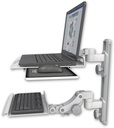 AccessMount™ Laptop tray with slider mount on a 19" wall track, separate arms, and a 12" paralink keyboard tray