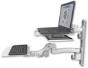 AccessMount™ Laptop tray with slider mount on a 19" wall track, separate arms, a 12" flat paralink keyboard tray, and an 11" arm