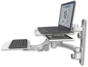 AccessMount™ Laptop tray with slider mount on a 19" wall track, separate arms, a 12" flat paralink keyboard tray, and a 20" double-arm