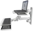 AccessMount™ Laptop tray with slider mount on a 19" wall track, separate arms, a paralink keyboard tray w/ wrist rest bend, and an 11" arm