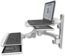 AccessMount™ Laptop tray with slider mount on a 19" wall track, separate arms, a paralink keyboard tray w/ wrist rest bend, and a 20" double-arm
