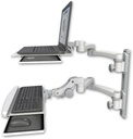 AccessMount™ Laptop tray with slider mount on a 19" wall track, separate arms, a paralink keyboard tray w/ wrist rest bend, and two 20" double-arms