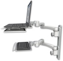 AccessMount™ Laptop tray with slider mount on a 19" wall track, separate arms, a 12" keyboard tray, and two 20" double-arms