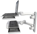 AccessMount™ Laptop tray with slider mount on a 19" wall track, separate arms, a wrist-rest keyboard tray, and an 11" arm and 20" double-arm