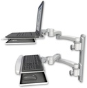 AccessMount™ Laptop tray with slider mount on a 19" wall track, separate arms, a wrist-rest keyboard tray, and two 20" double-arms