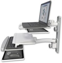 AccessMount™ Laptop tray with slider mount on a 19" wall track, separate arms, a work surface tray and slide-out keyboard tray, and an 11" arm