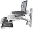 AccessMount™ Laptop tray with slider mount on a 19" wall track, separate arms, a work surface tray and slide-out keyboard tray, and a 20" double-arm