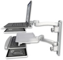 AccessMount™ Laptop tray with slider mount on a 19" wall track, separate arms, a work surface tray and slide-out keyboard tray, and an 11" arm and 20" double-arm
