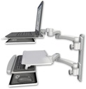 AccessMount™ Laptop tray with slider mount on a 19" wall track, separate arms, a work surface tray and slide-out keyboard tray, and two 20" double-arms