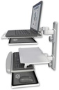 AccessMount™ Laptop tray with slider mount on a 19" wall track, separate arms, and a work surface tray and slide-out keyboard tray